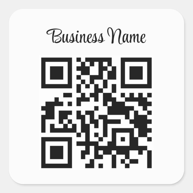 Minimalist Qr Code Business Name Square Sticker (Front)