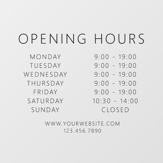 Minimalist QR Code Business Opening Hours Black Window Cling (Sheet)
