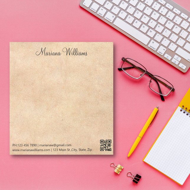 minimalist qr code  business trendy chic kraft notepad (Creator Uploaded)