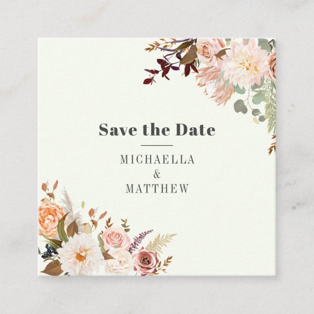 Minimalist QR Code Floral Save the Date Card (Front)