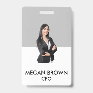 Minimalist  QR Code ID Card Grey Photo Name Logo  Badge