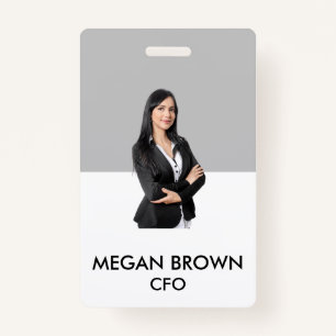 Minimalist  QR Code ID Card Grey Photo Name Logo  Badge