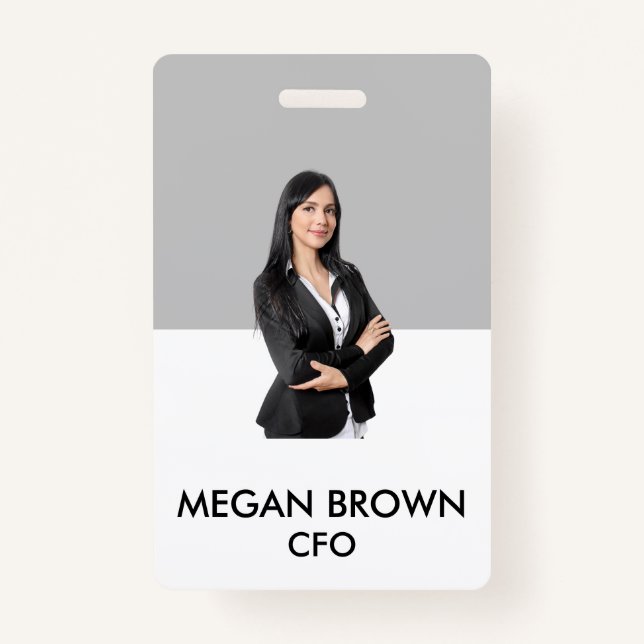 Minimalist  QR Code ID Card Grey Photo Name Logo  Badge (Front)