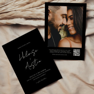 Minimalist QR Code Photo B&W Wedding Invitation