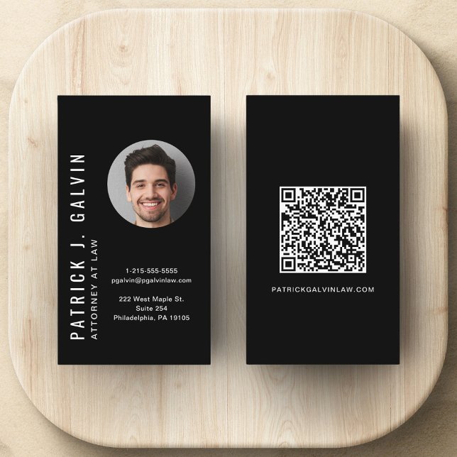 Minimalist QR Code Photo Professional Black Business Card (Creator Uploaded)
