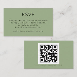 Minimalist QR Code Sage Green Wedding RSVP Enclosure Card