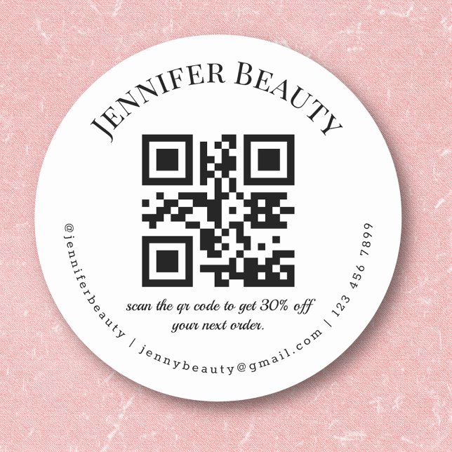 minimalist qr code small business  beauty salon classic round sticker (Creator Uploaded)
