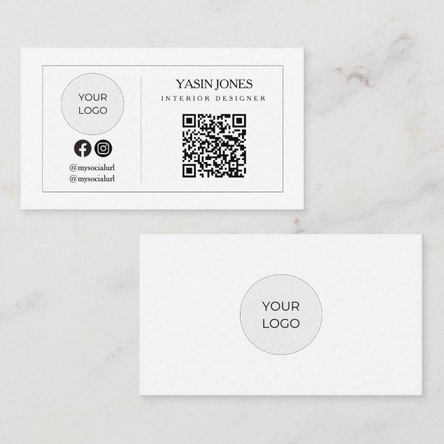 Minimalist QR Code Social Icon Logo Business Card (Front/Back)