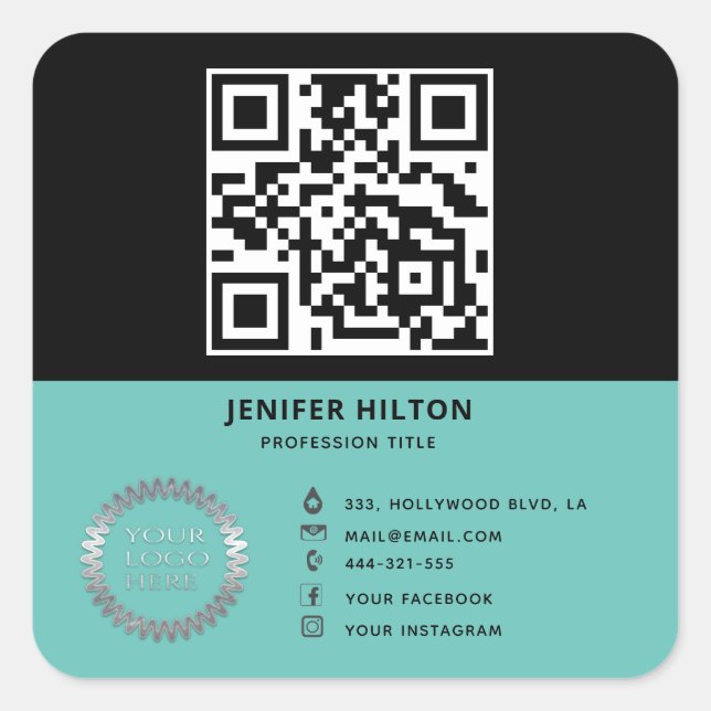 Minimalist QR code social media logo business  Square Sticker (Front)