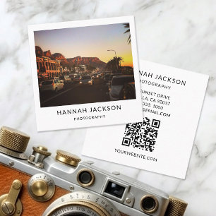 Minimalist QR Code Vintage Photography Square Business Card