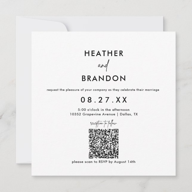 Minimalist QR Code Wedding Square Invitation (Front)