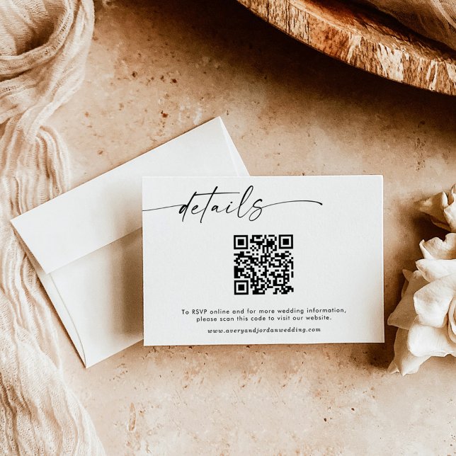 Minimalist QR Code Wedding Website Details Card  (Creator Uploaded)