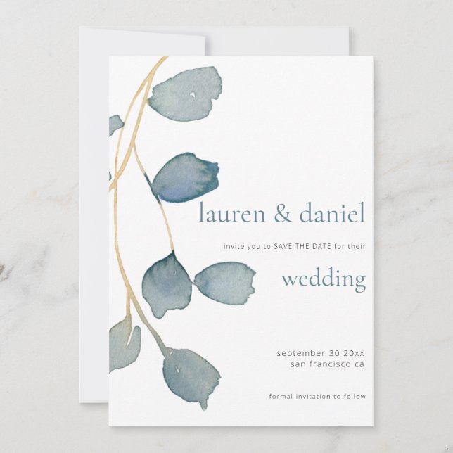 Minimalist QR Dusty Blue Wedding Save The Date (Front)