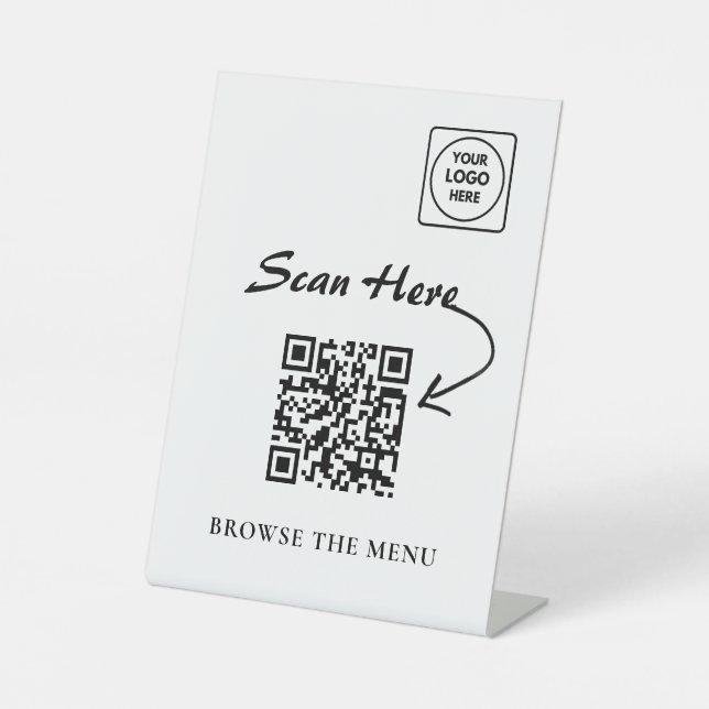 Minimalist QR Menu Pedestal display holder Pedestal Sign (Front)