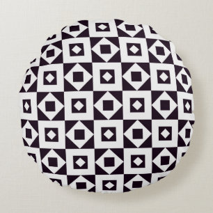 Minimalist Quilt Black & White Round Pillow