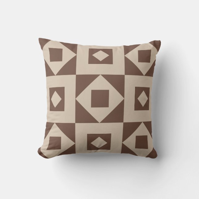 Minimalist Quilt Brown Cream Throw Pillow (Front)