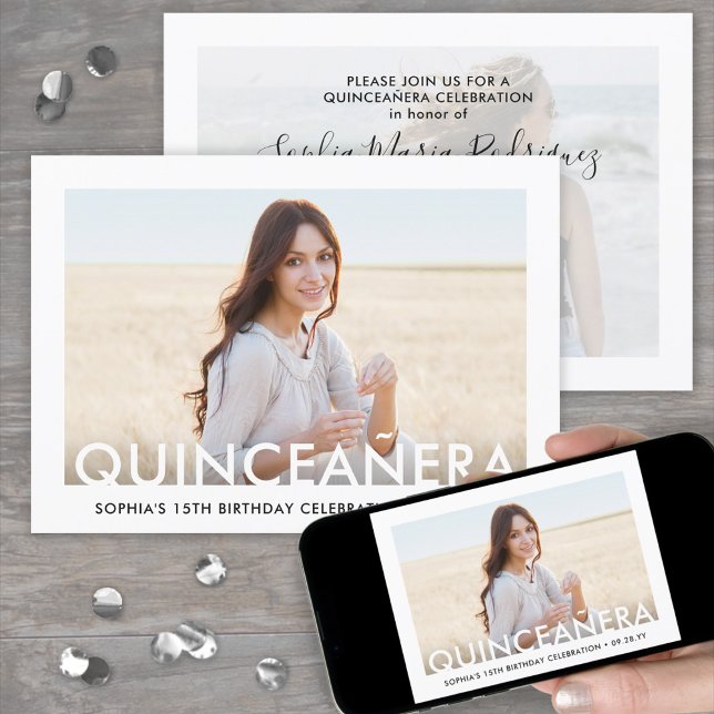 Minimalist Quinceañera Photo Overlay 15th Birthday Invitation (Creator Uploaded)