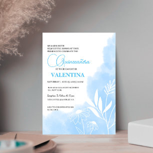 Minimalist quinceanera watercolor baby blue invitation