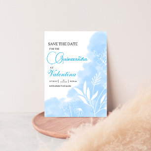 Minimalist quinceanera watercolor baby blue save the date