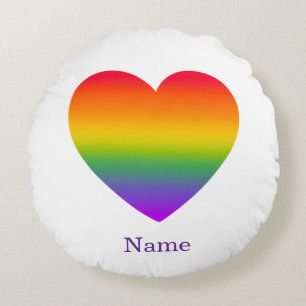 Minimalist Rainbow Line Heart - Cute Colourful Art Round Pillow