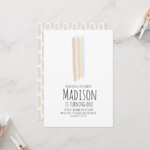 Minimalist Rainbow Stroke First Birthday One  Invitation