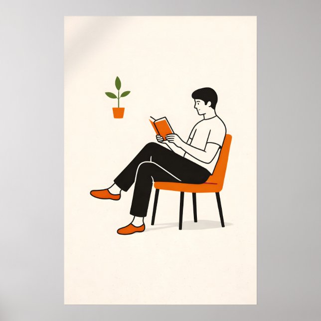 Minimalist Reader Illustration Print, Modern Book Poster (Front)