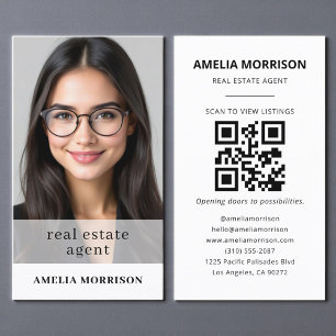 Minimalist Real Estate Agent QR Code Photo  Business Card