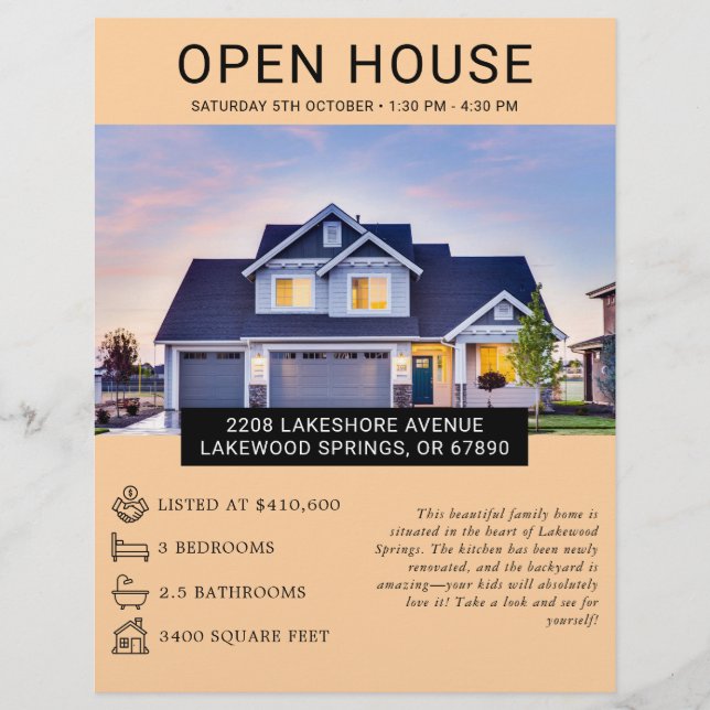 Minimalist Real Estate Open House Flyer - Customiz (Front)
