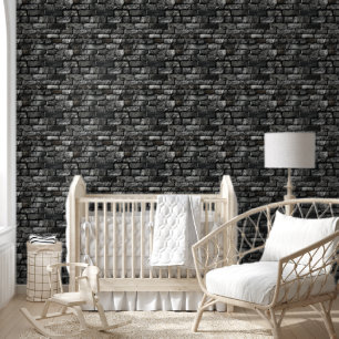 Minimalist Realistic Rustic Black Brick Elegant Wallpaper