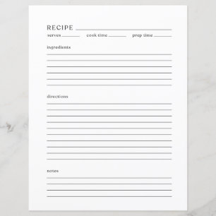 Minimalist Recipe Page Letter Size   Modern Style