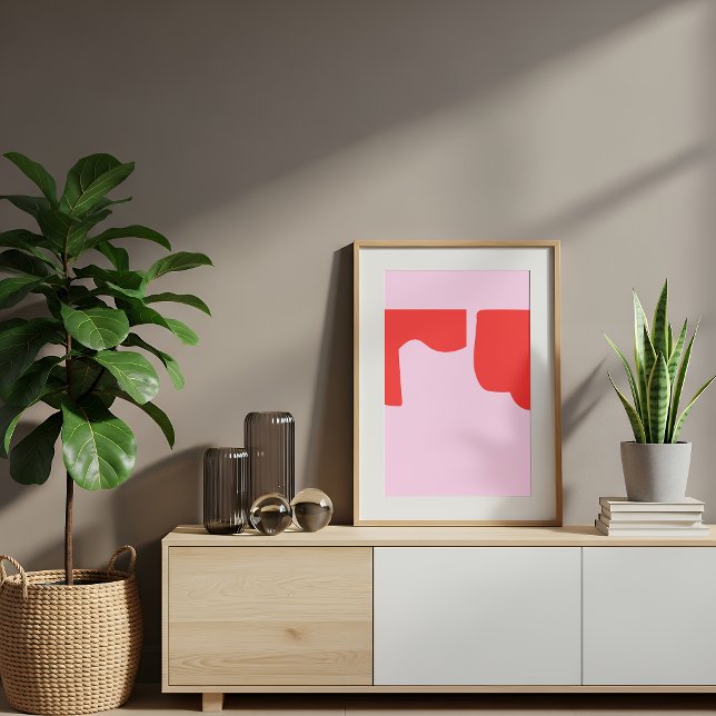 Minimalist Red Abstract Shapes Pink Poster (Creator Uploaded)
