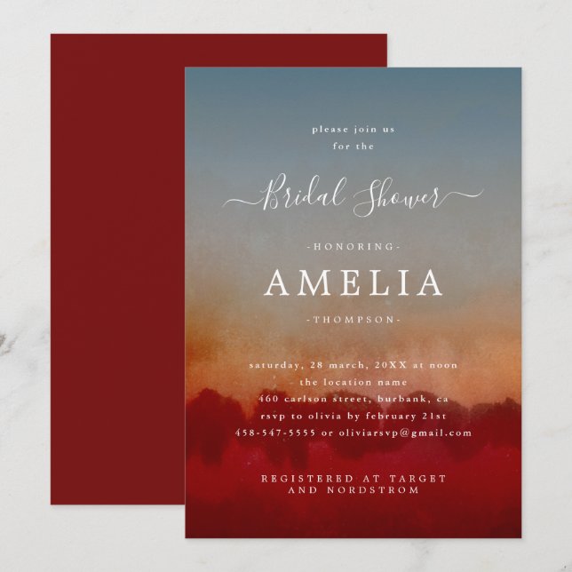 Minimalist Red and Blue Abstract Bridal Shower  Invitation (Front/Back)