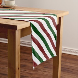 Minimalist Red and Green Stripes Pattern Short Table Runner
