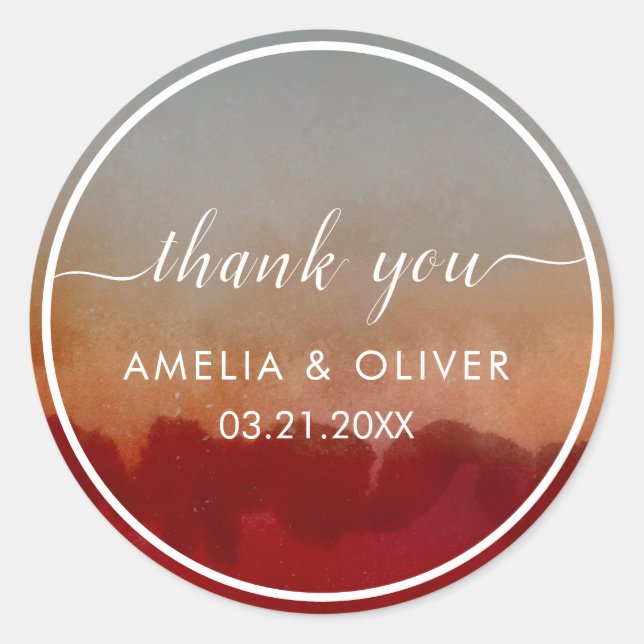 Minimalist Red and Grey Wedding Thank You  Classic Round Sticker (Front)