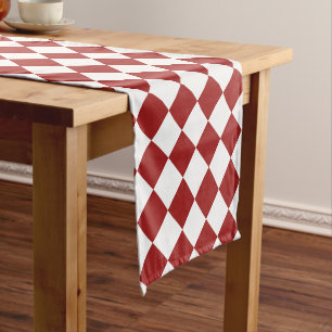 Minimalist Red and White Festive Check Pattern Short Table Runner