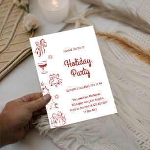 Minimalist Red and White Holiday Christmas Party Invitation