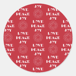 Minimalist Red and White Love, Peace, Joy Classic Round Sticker