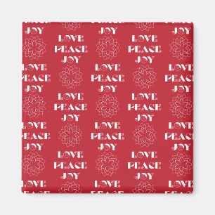 Minimalist Red and White Love, Peace, Joy Magnet