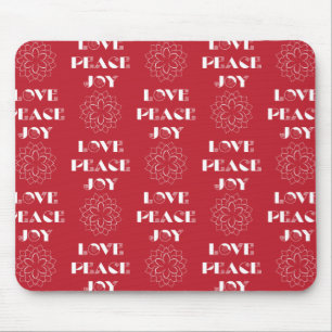 Minimalist Red and White Love, Peace, Joy Mouse Pad