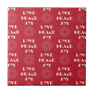 Minimalist Red and White Love, Peace, Joy Tile