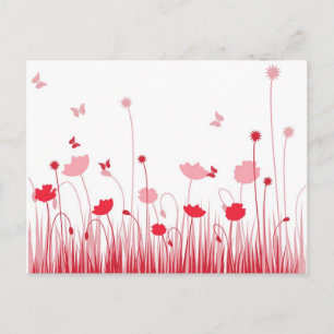 Minimalist Red and White Poppies Meadow Floral Postcard