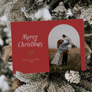 Minimalist Red Arch Merry Christmas Photo Holiday Card