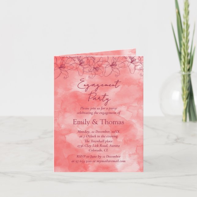 minimalist red backdrop wedding engagement invitation (Front)
