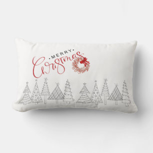 Minimalist Red Berries Merry Christmas Family Name Lumbar Pillow