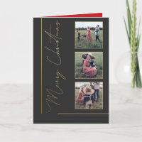 Minimalist Red Black Gold Text Photo Christmas