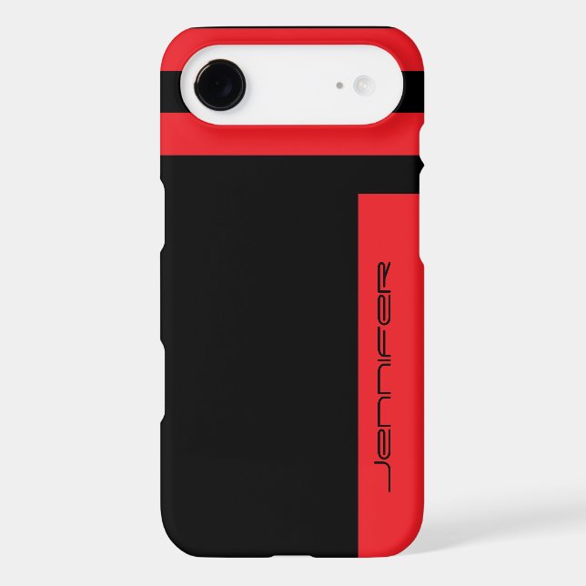 Minimalist Red Black Stripe Personalized Name Case-Mate iPhone Case (Back)