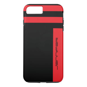 Minimalist Red Black Two Way Stripe with Name Case-Mate iPhone Case