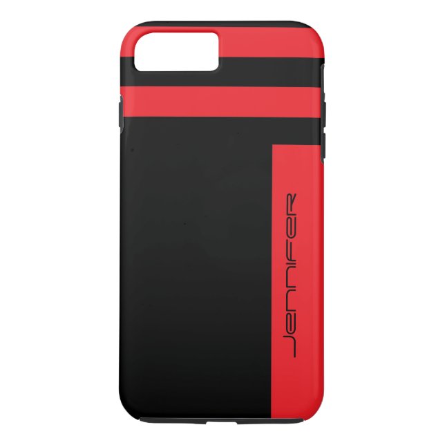 Minimalist Red Black Two Way Stripe with Name Case-Mate iPhone Case (Back)