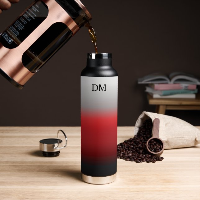 Minimalist Red Black White Monogram Water Bottle (Coffee)