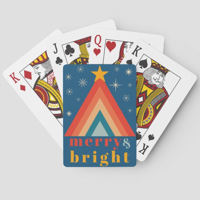 Minimalist Red & Blue Retro Groovy Christmas Playing Cards (Back)